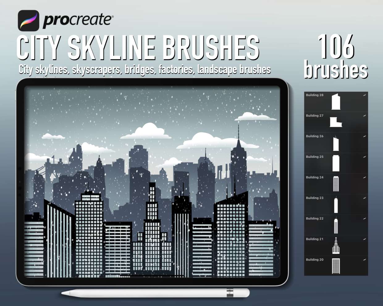 Cityscape Silhouette Brushes 100+ City Skyline Procreate Brush Set